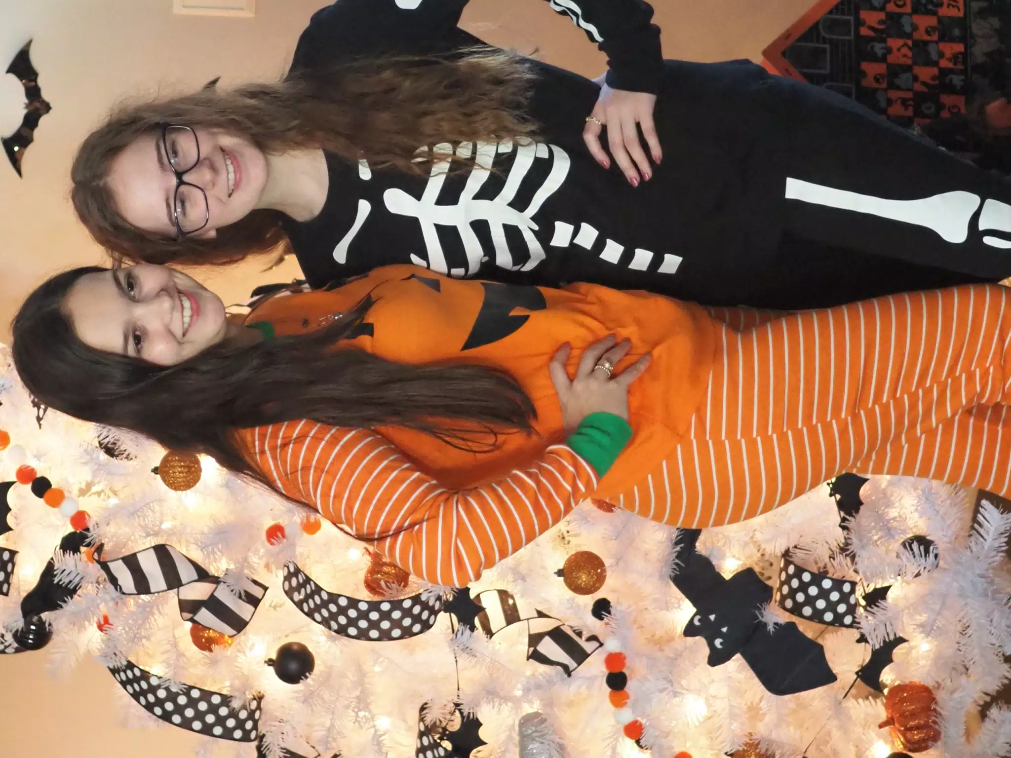 Madeline & Emily w Dogs in Halloween Pajama Photoshoot