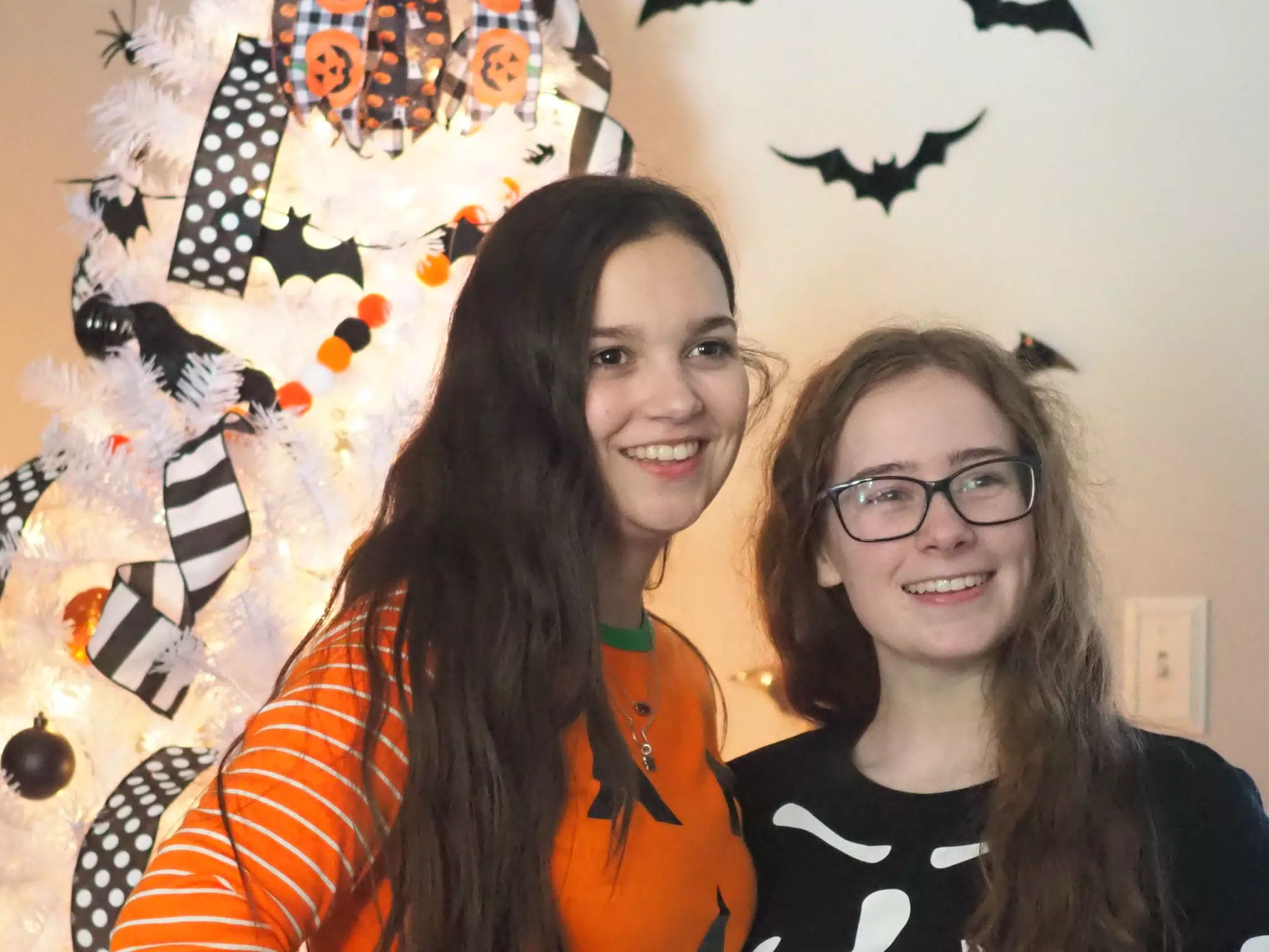 Madeline & Emily w Dogs in Halloween Pajama Photoshoot