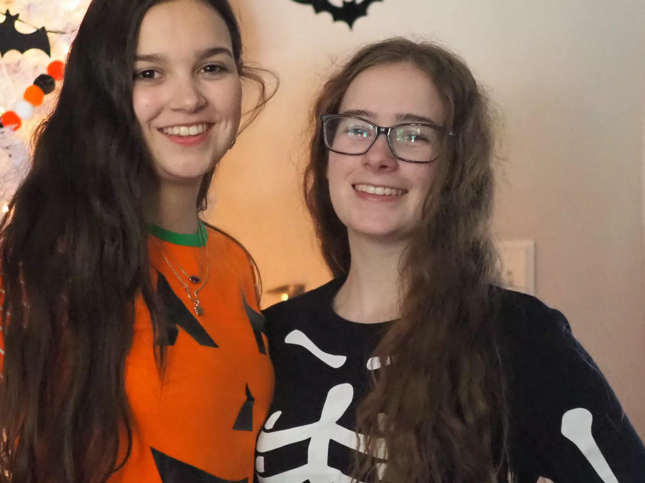 Madeline & Emily w Dogs in Halloween Pajama Photoshoot