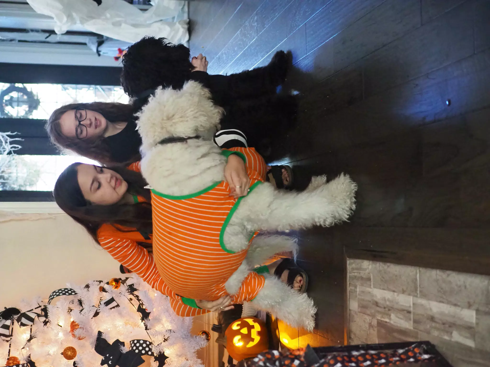 Madeline & Emily w Dogs in Halloween Pajama Photoshoot