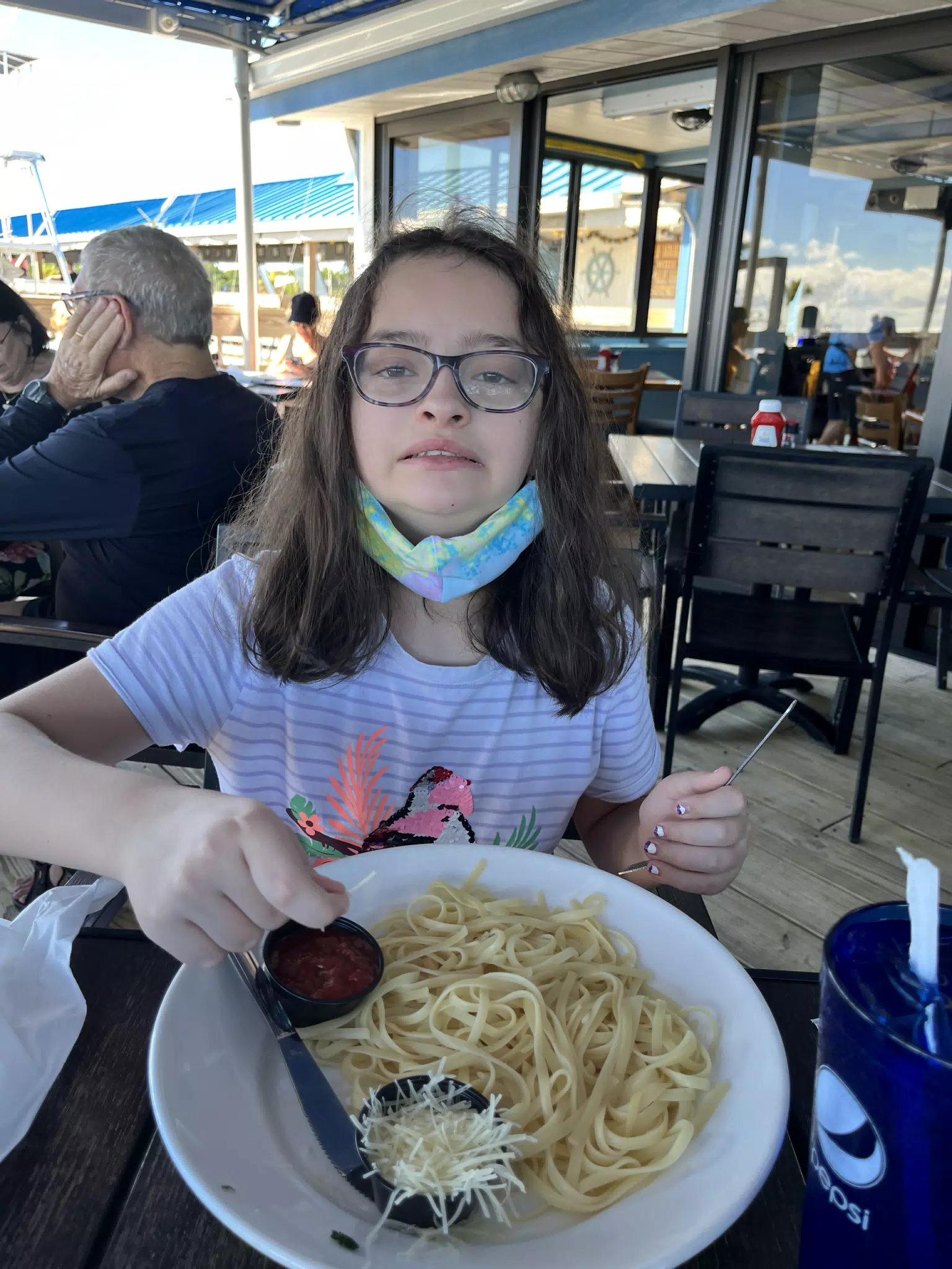 Luciana with Pasta at Wahoos