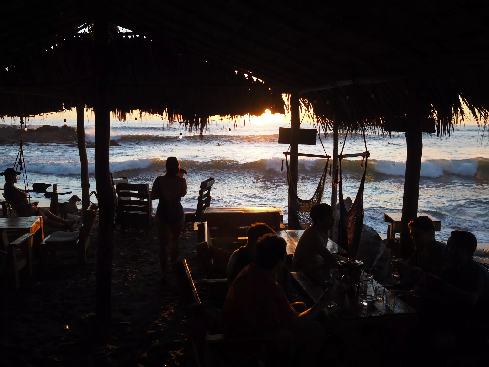 Diners at Sunset at the Simple Beach Lodge in Las Penitas Nicaragua