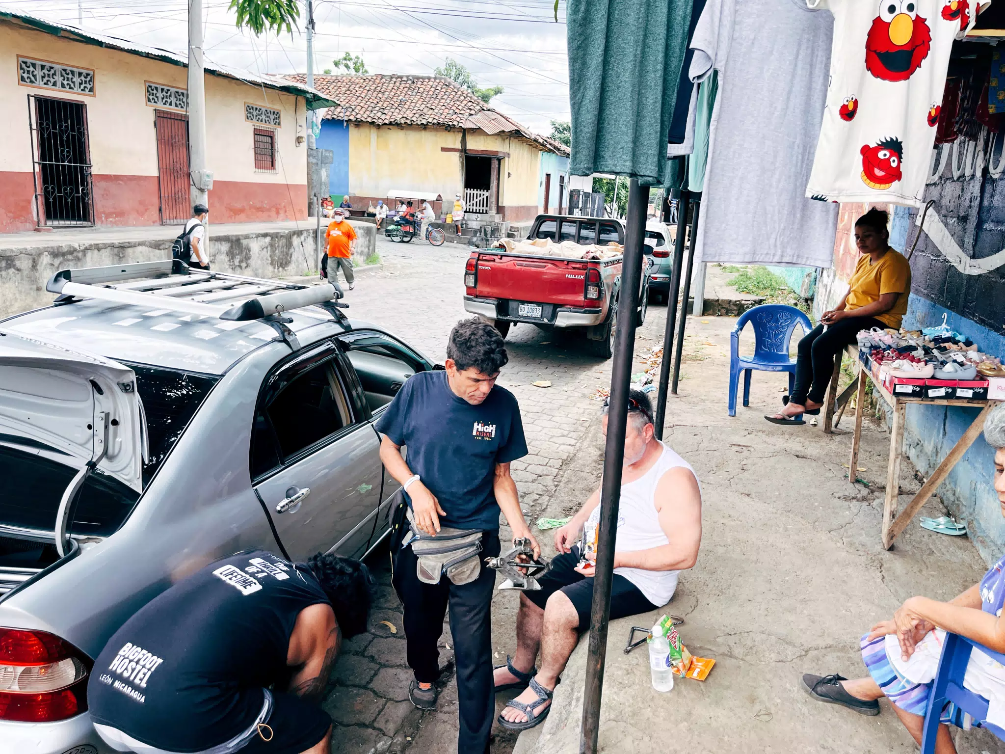 Putting on the Spare Wheel in Leon, Nicaragua