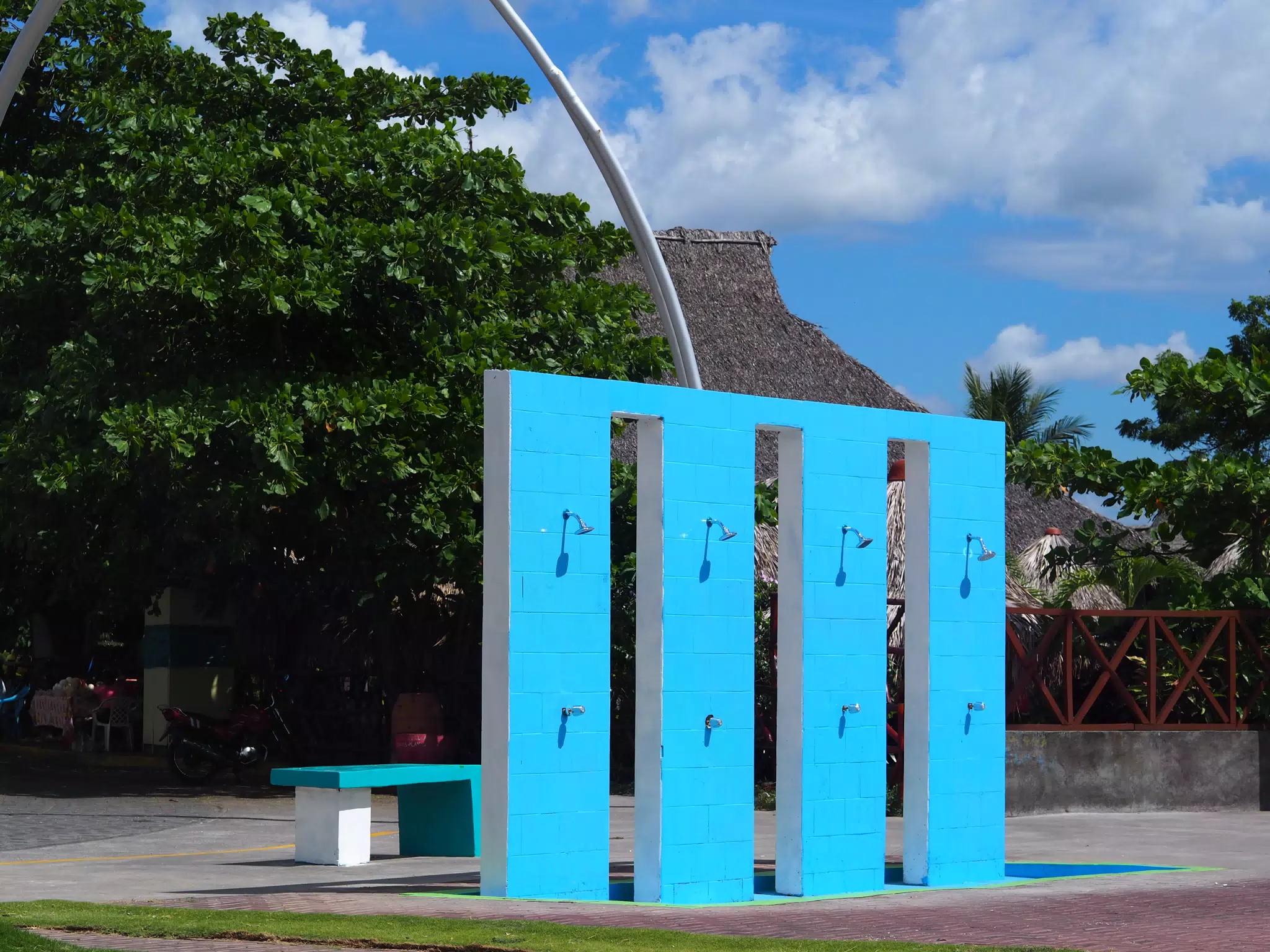 Blue Public Showers at the Las Peñitas Malecon
