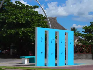 Blue Public Showers at the Las Peñitas Malecon