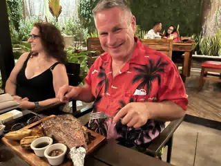 Paul with Steak at El Carbon at Jalisco in Leon, Nicaragua