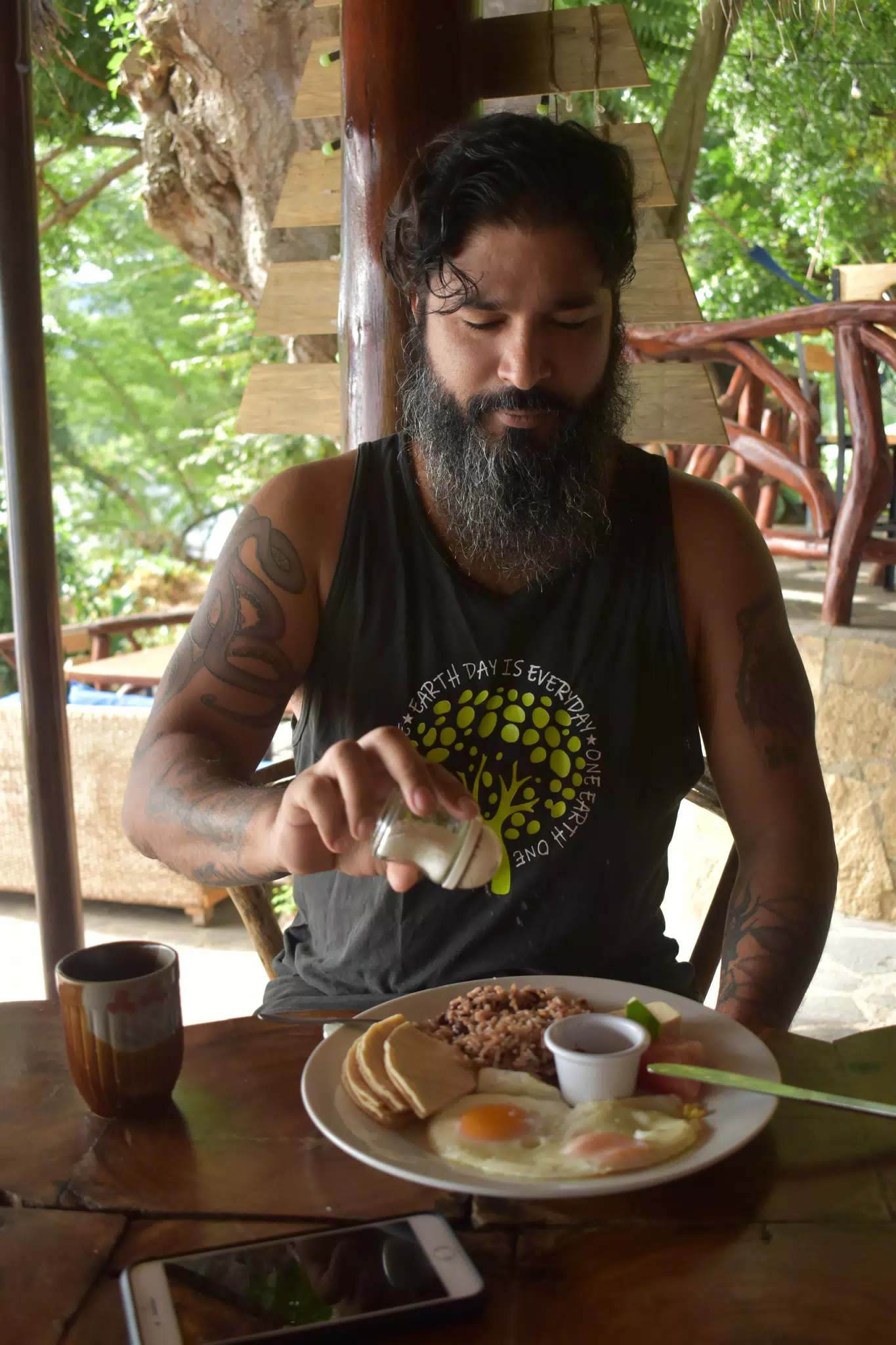 Saeed Having Breakfast at Laguna de Apoyo