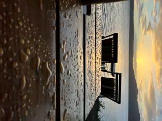 Water Droplets on Table at Sunrise over Laguna de Apoyo