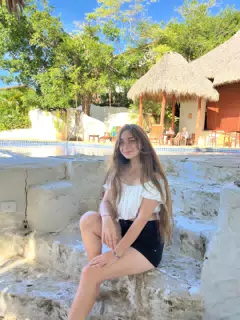 Camille Modeling by Pool in Shorts at La Cascada at Pelican Eyes in San Juan del Sur, Nicaragua