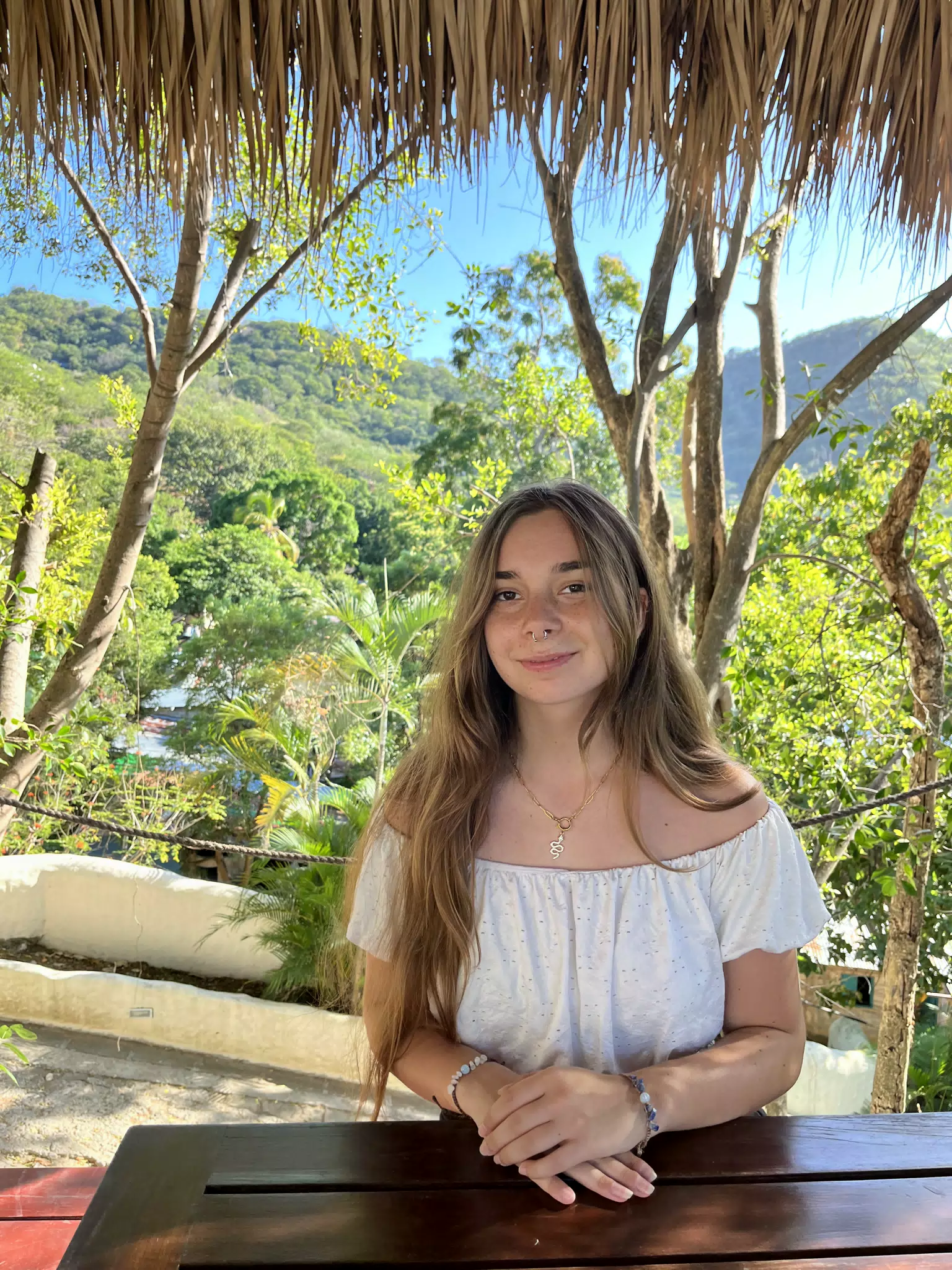 Camille Waiting for Food at La Cascada at Pelican Eyes, San Juan del Sur, Nicaragua