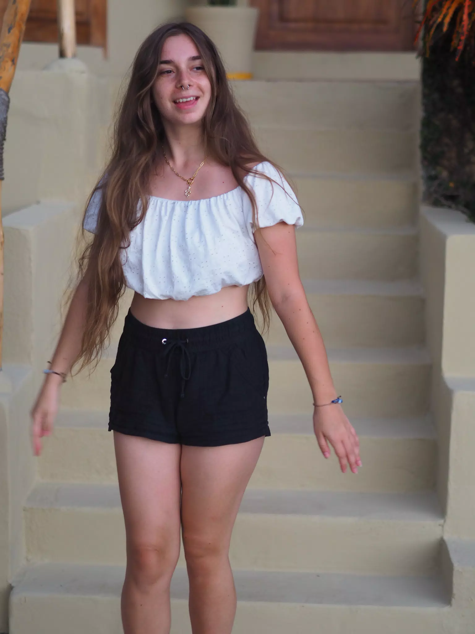 Camille in San Juan del Sur, Teen in Shorts and White Crop Top