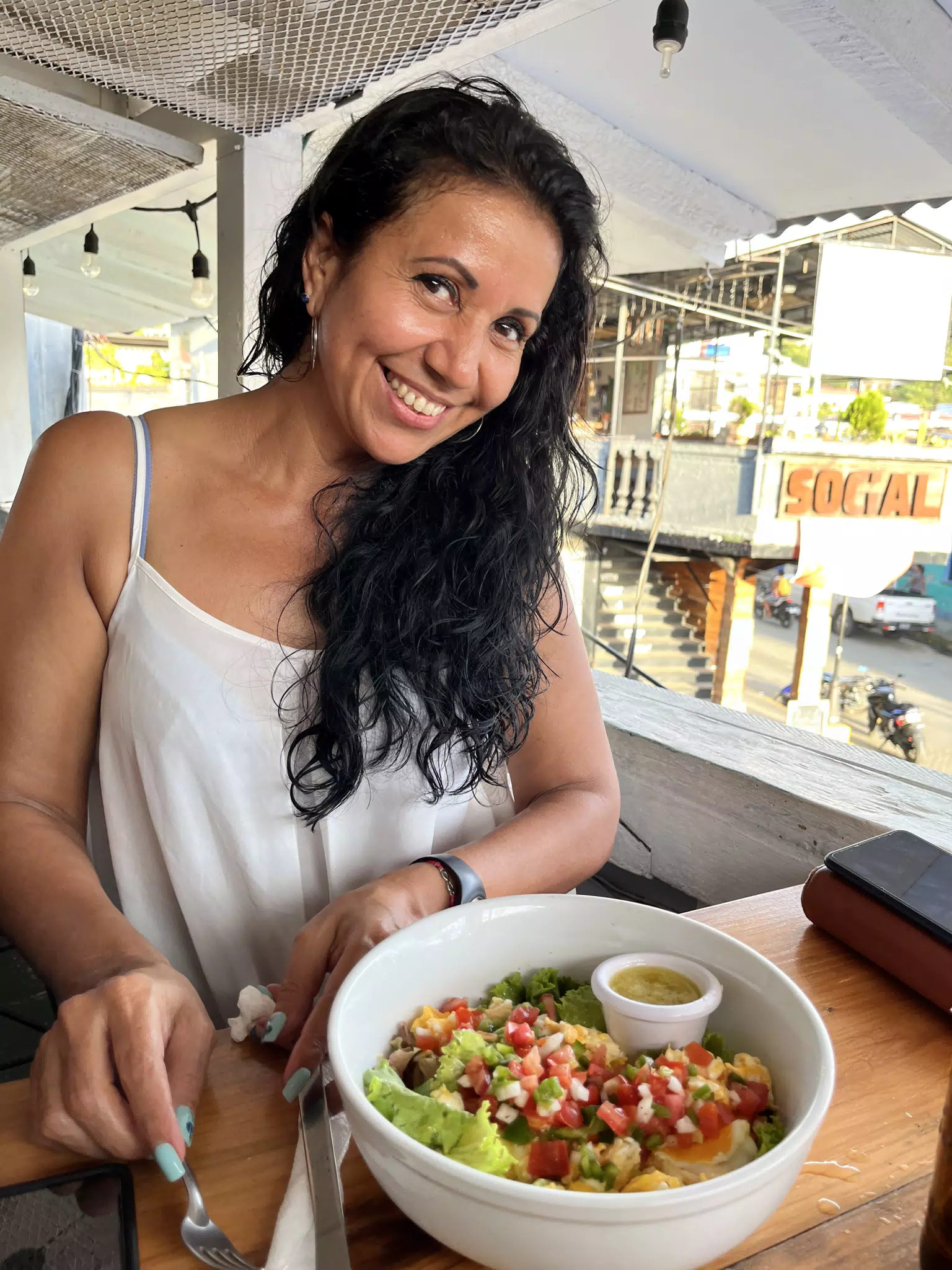 Ana with Salad at Dale Pues in San Juan del Sur