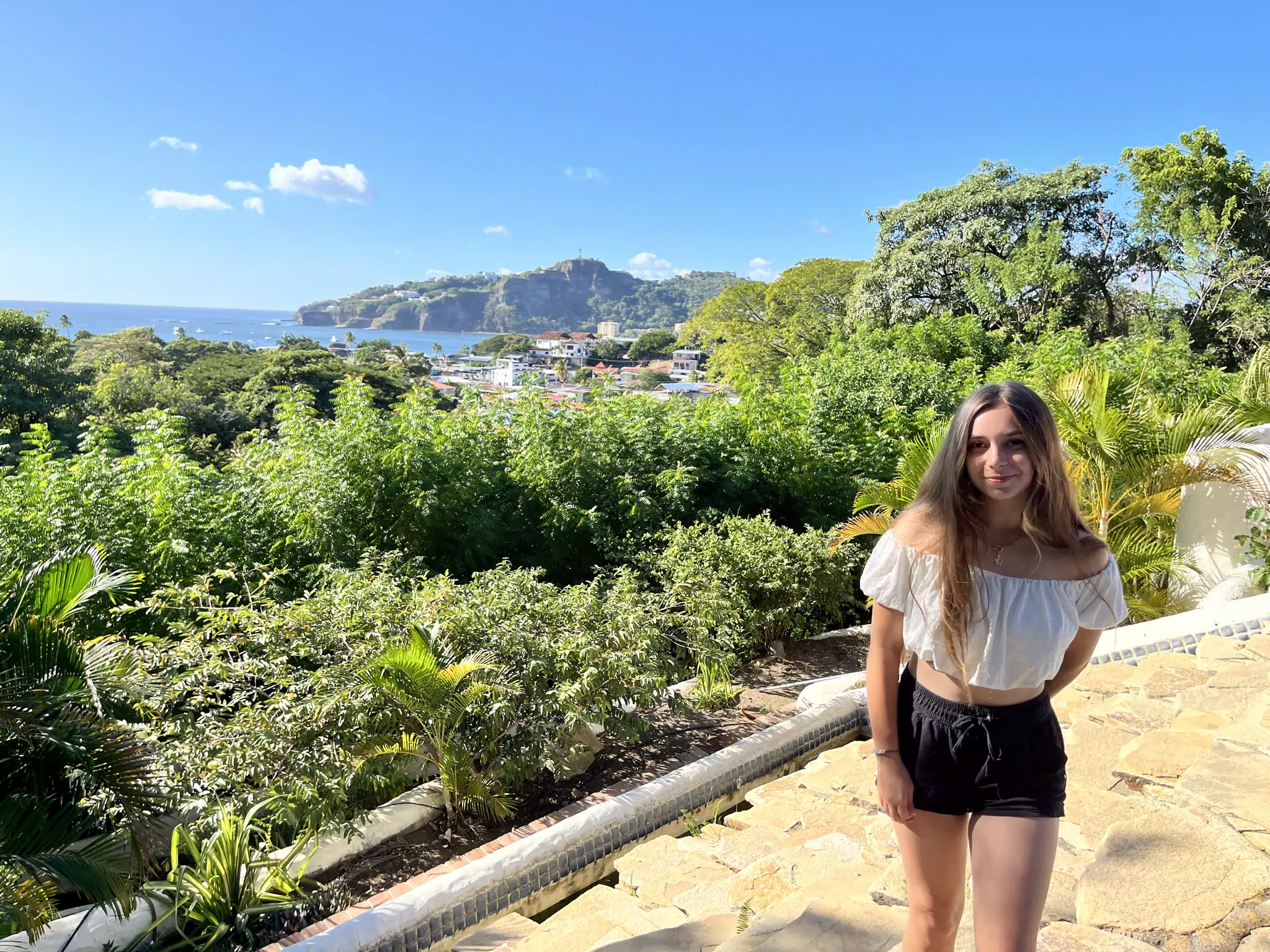 Camille in Shorts Overlooking San Juan del Sur and the Pacific Ocean