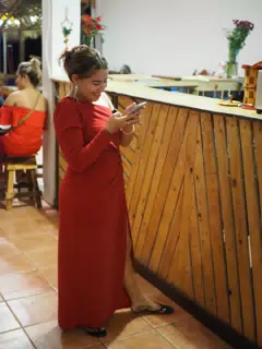 Yaho in Red Dress at Christmas Party