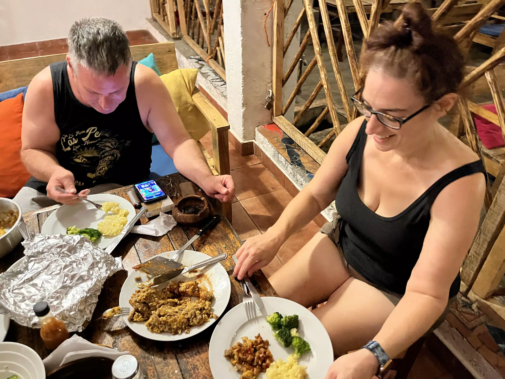 Paul and Dominica with Christmas Dinner at the Simple Beach Lodge