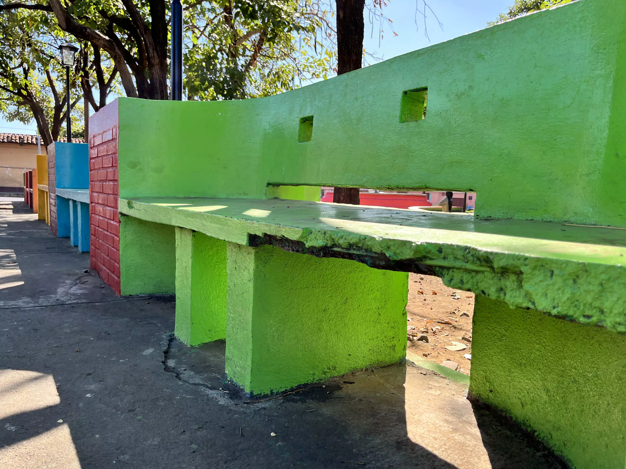 Colorful Benches in Parque de los Indios, León, Nicaragua