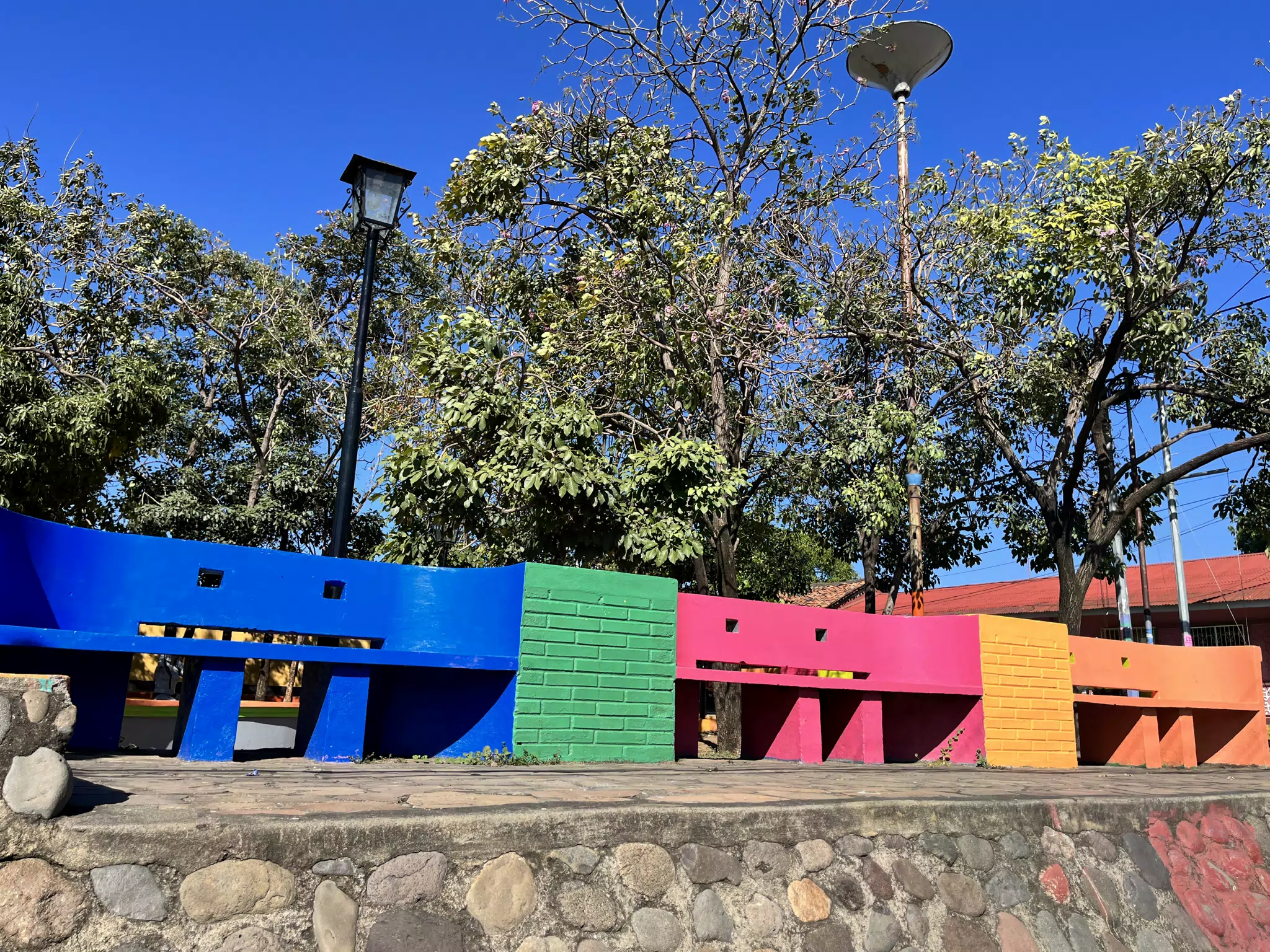 Colorful Benches in Park in León, Nicaragua