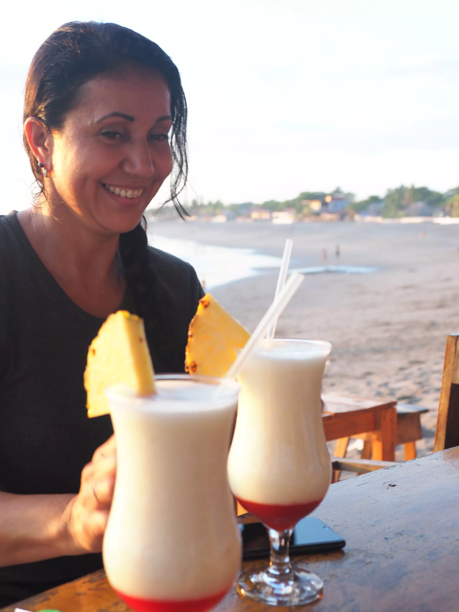 Ana at the Simple Beach Lodge with Pina Coladas