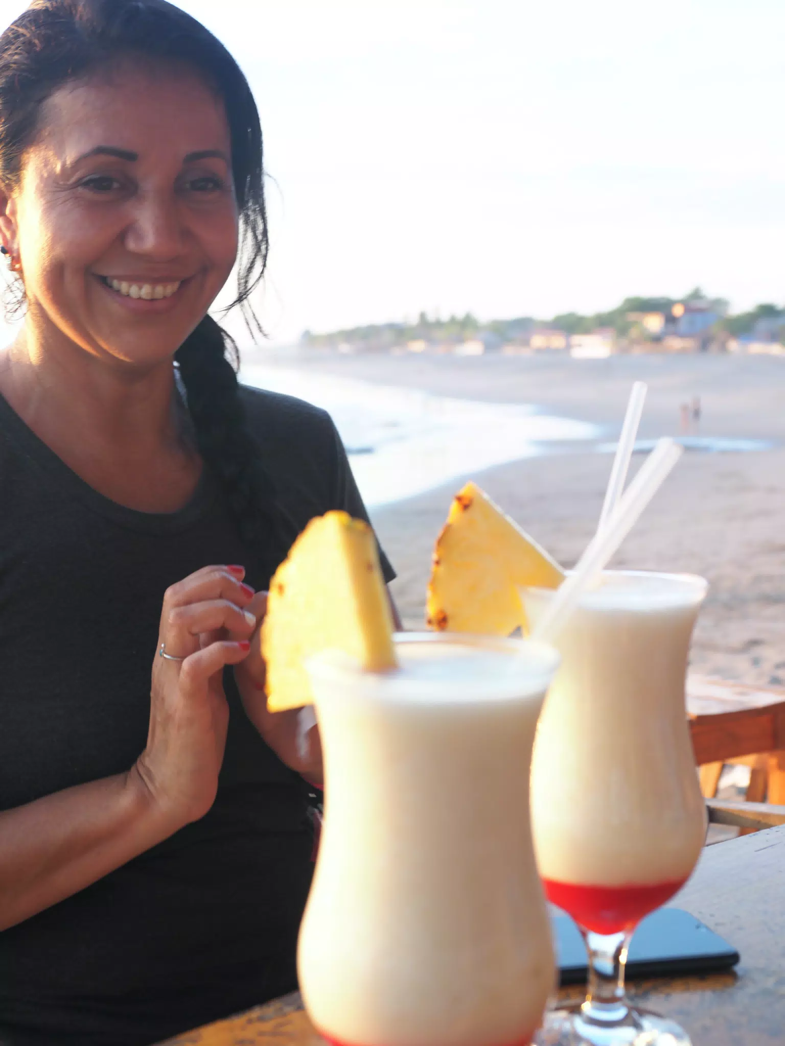 Ana with Piña Colada at the Simple Beach Lodge