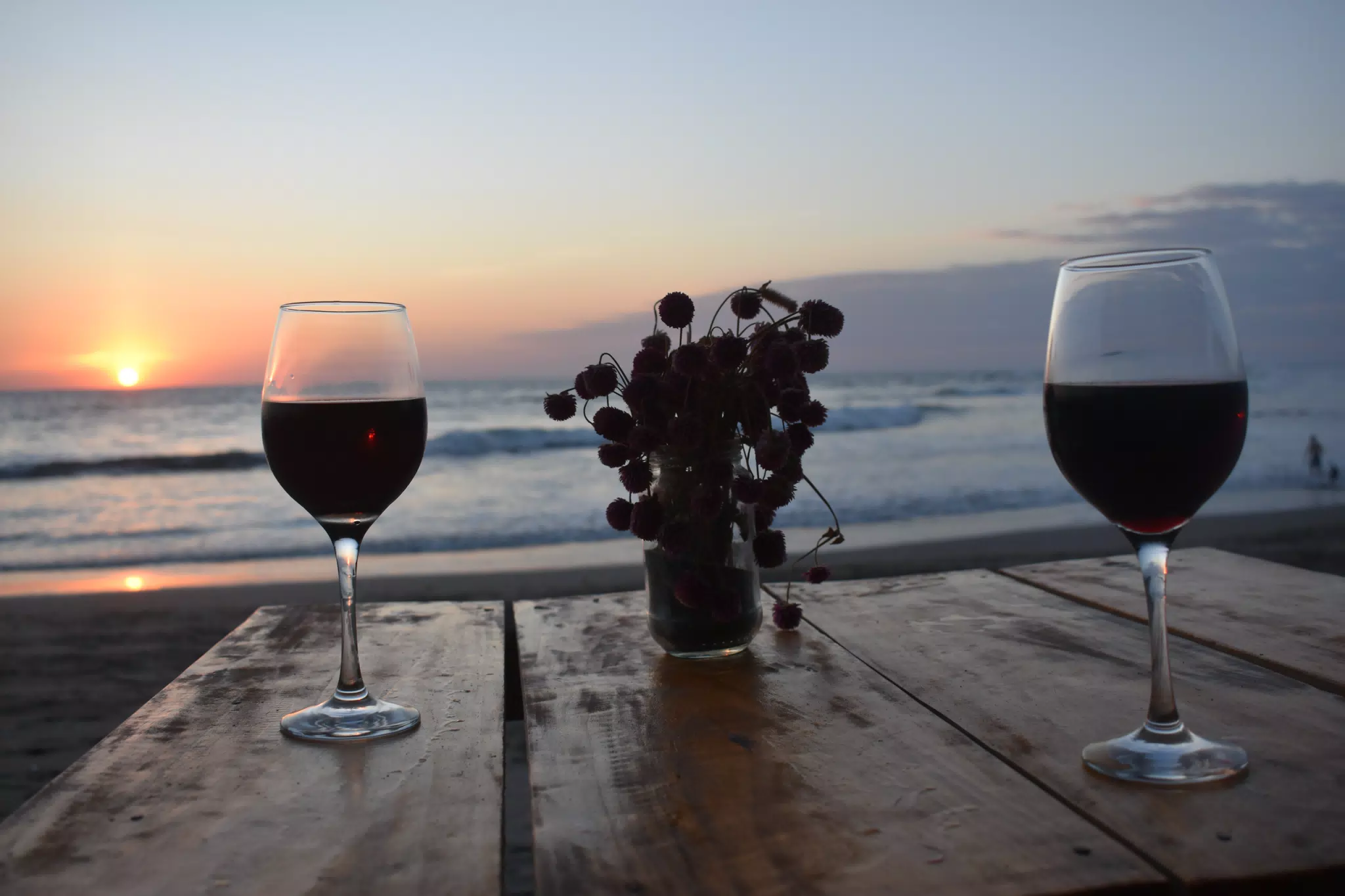 Wine on the Beach at Sunset at Simple Beach Lodge, Las Peñitas, Nicaragua