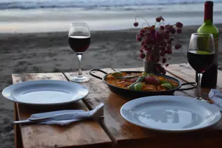 Paella at the Simple Beach Lodge Restaurant in Las Penitas, Poneloya, Nicaragua