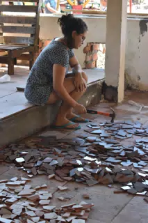 Ivonne Prepping the Mosaic Tiles