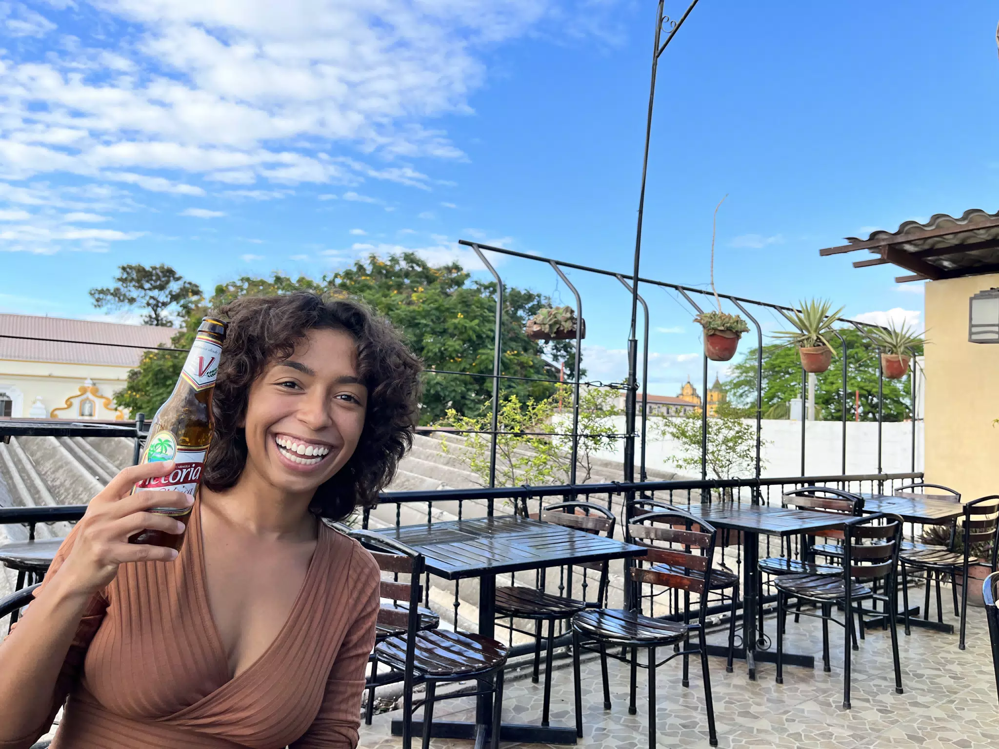Martina with Victoria Clasico at El Mirador in downtown Leon Nicaragua