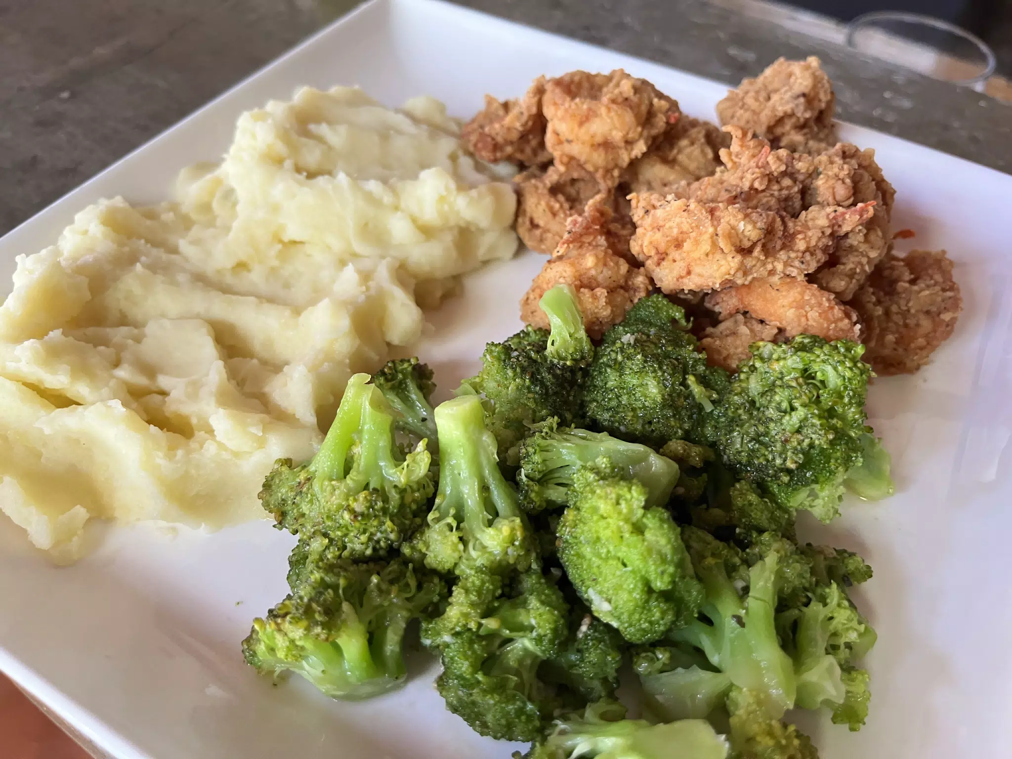 Fried Shrimp, Mashed Potatoes, & Broccoli in Nicaragua