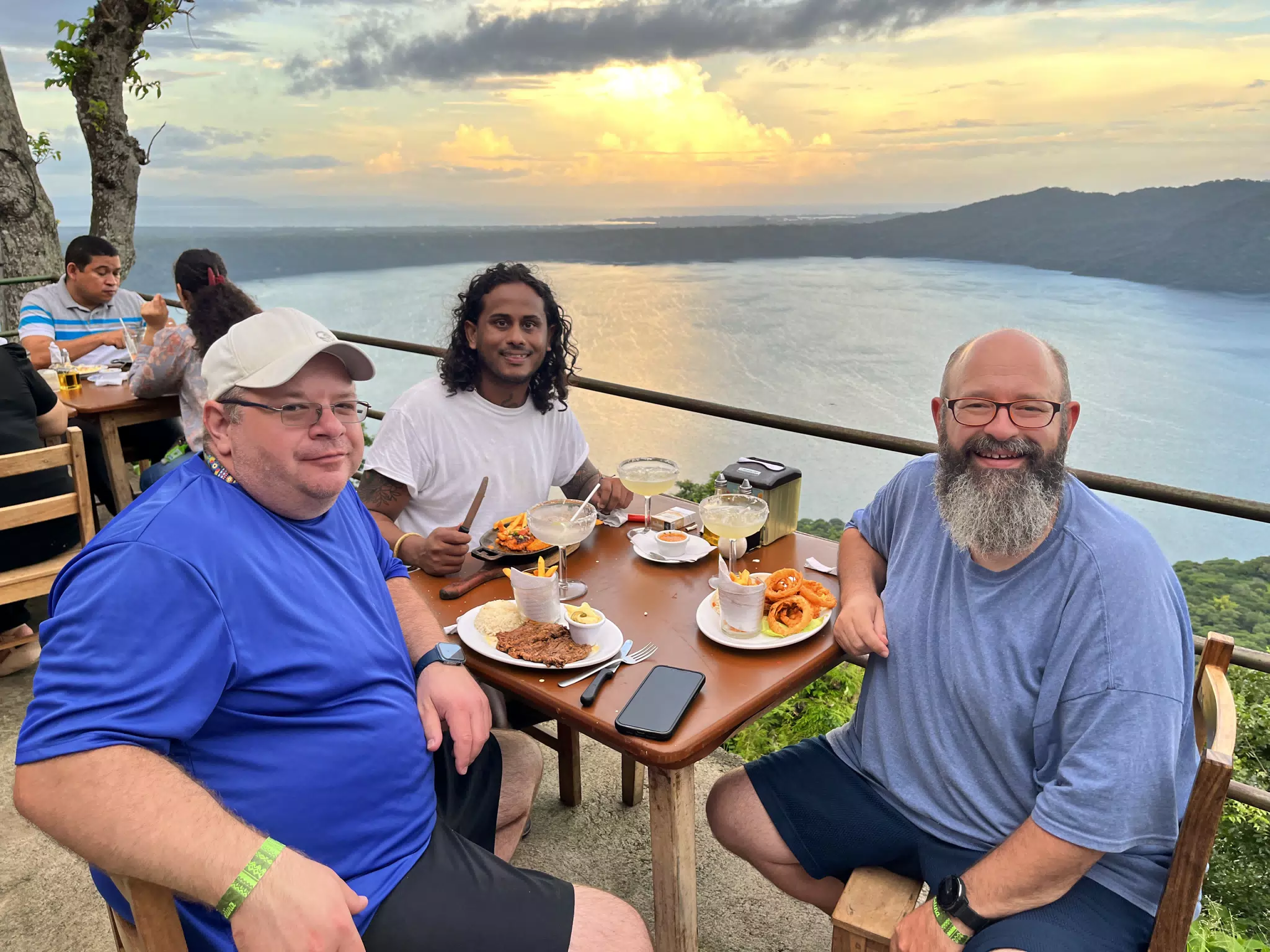 Brian, Josimar & Scott at Laguna de Apoyo Having Dinner
