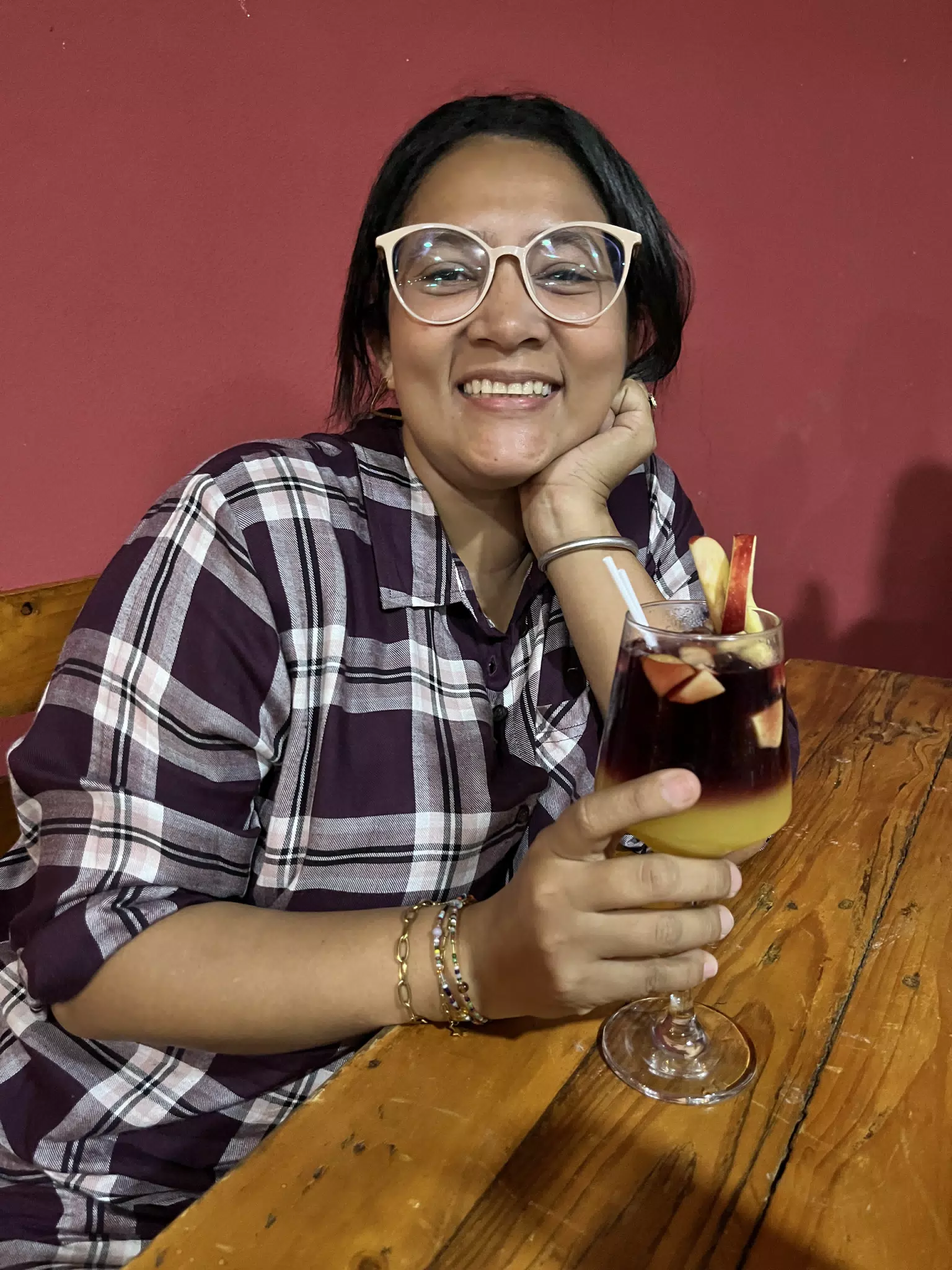 Marcela with Sangria at Twins Restaurant in Sutiava Nicaragua