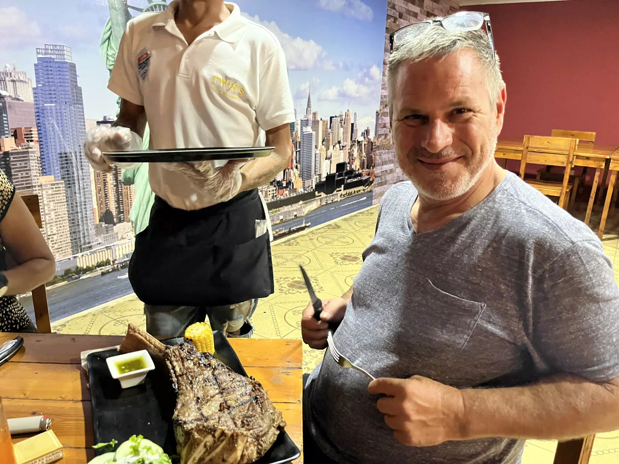 Paul Having a Steak at Twins Restaurant in Sutiava