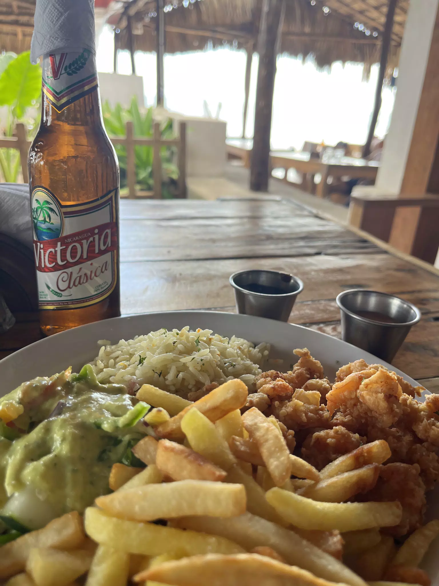 Victoria Clasica at a Shrimp Basket at the Simple Beach Lodge