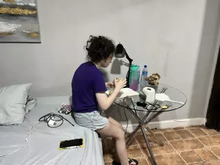 Liesl Eating Take Out in Costa Rica