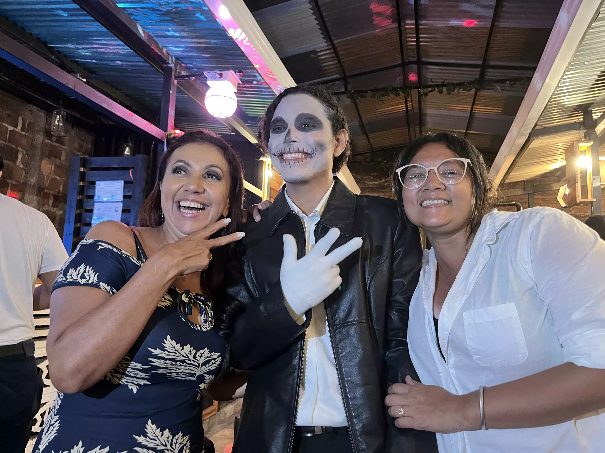 Ana & Marcela with Man in Halloween Costume