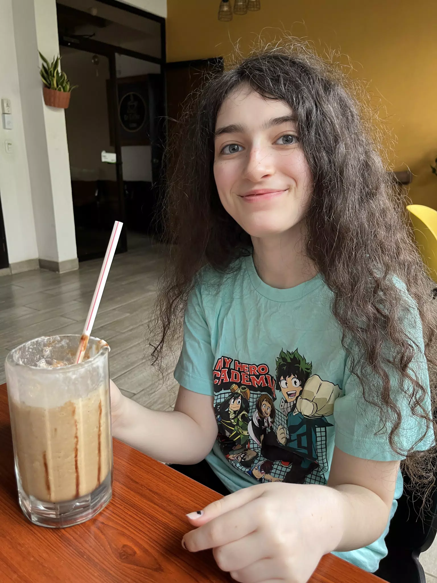 Liesl with Frappe at Dr Coffee Sutiava Leon Nicaragua