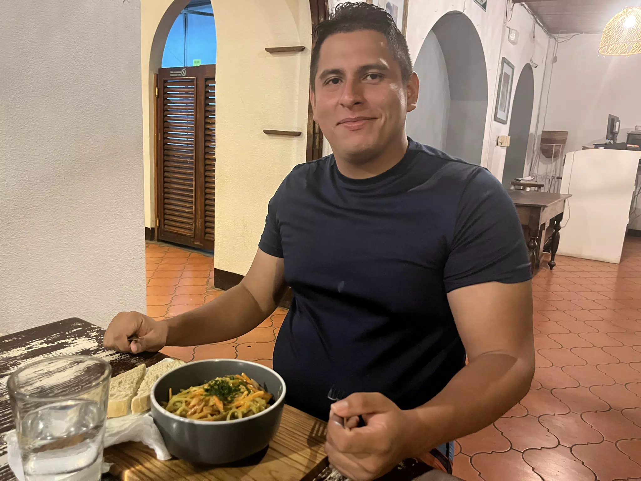 Cris with Veggie Pasta Sua Leon Nicaragua