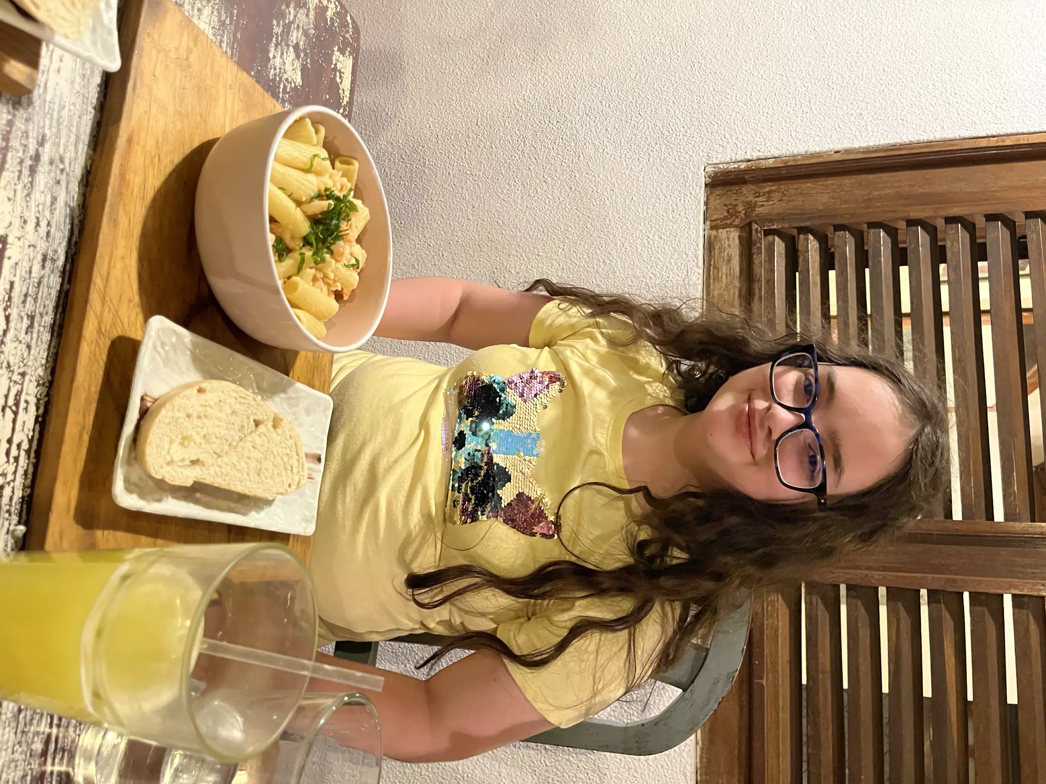 Luciana with Rigatoni Pasta with Garlic & White Wine Sauce & Shrimp at Sua Leon Nicaragua