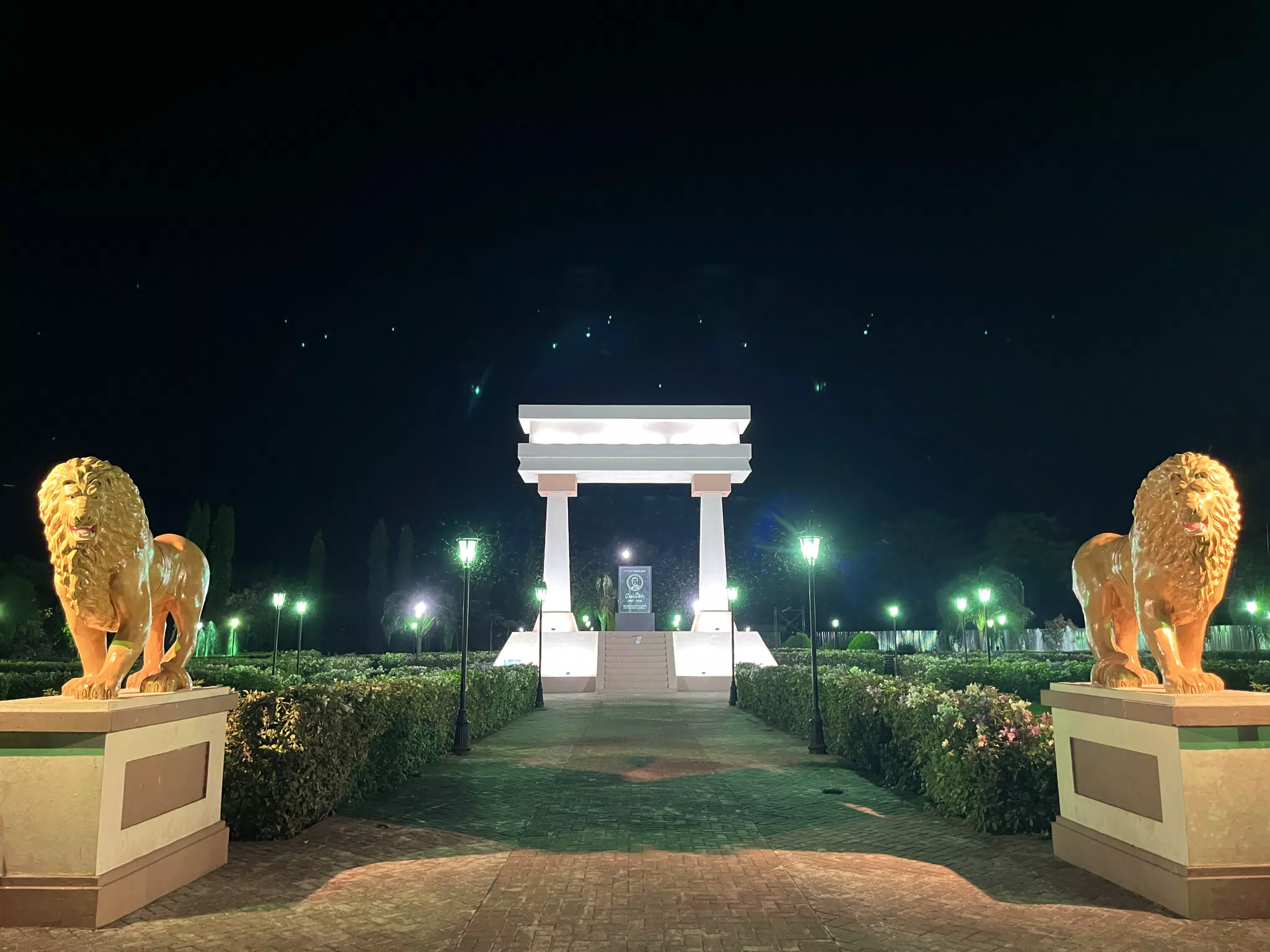 Monument of Ruben Dario in His Park in Leon, Nicaragua at Night