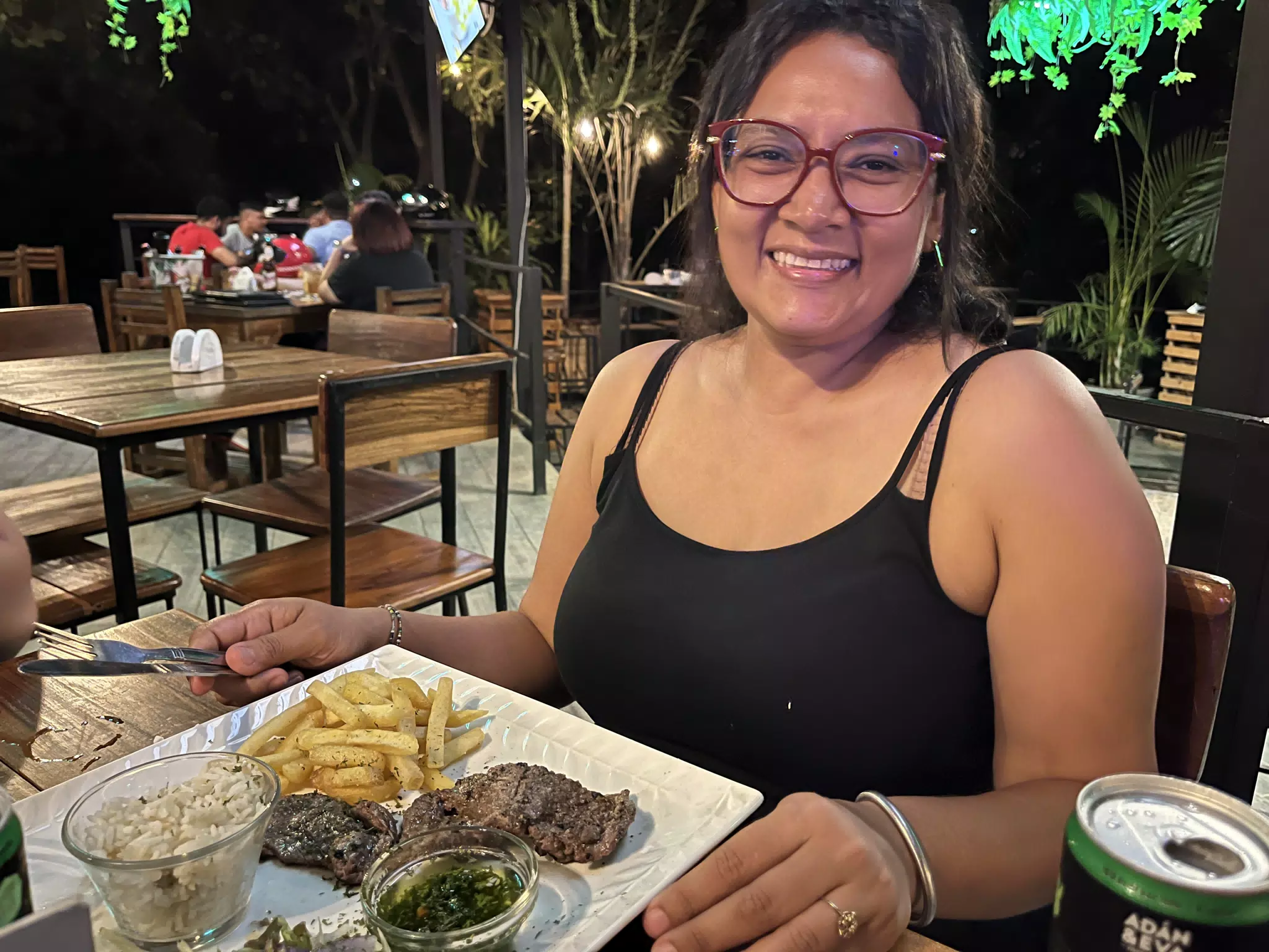 Marcela with Steak & Fries at En el Vivero, Leon, Nicaragua