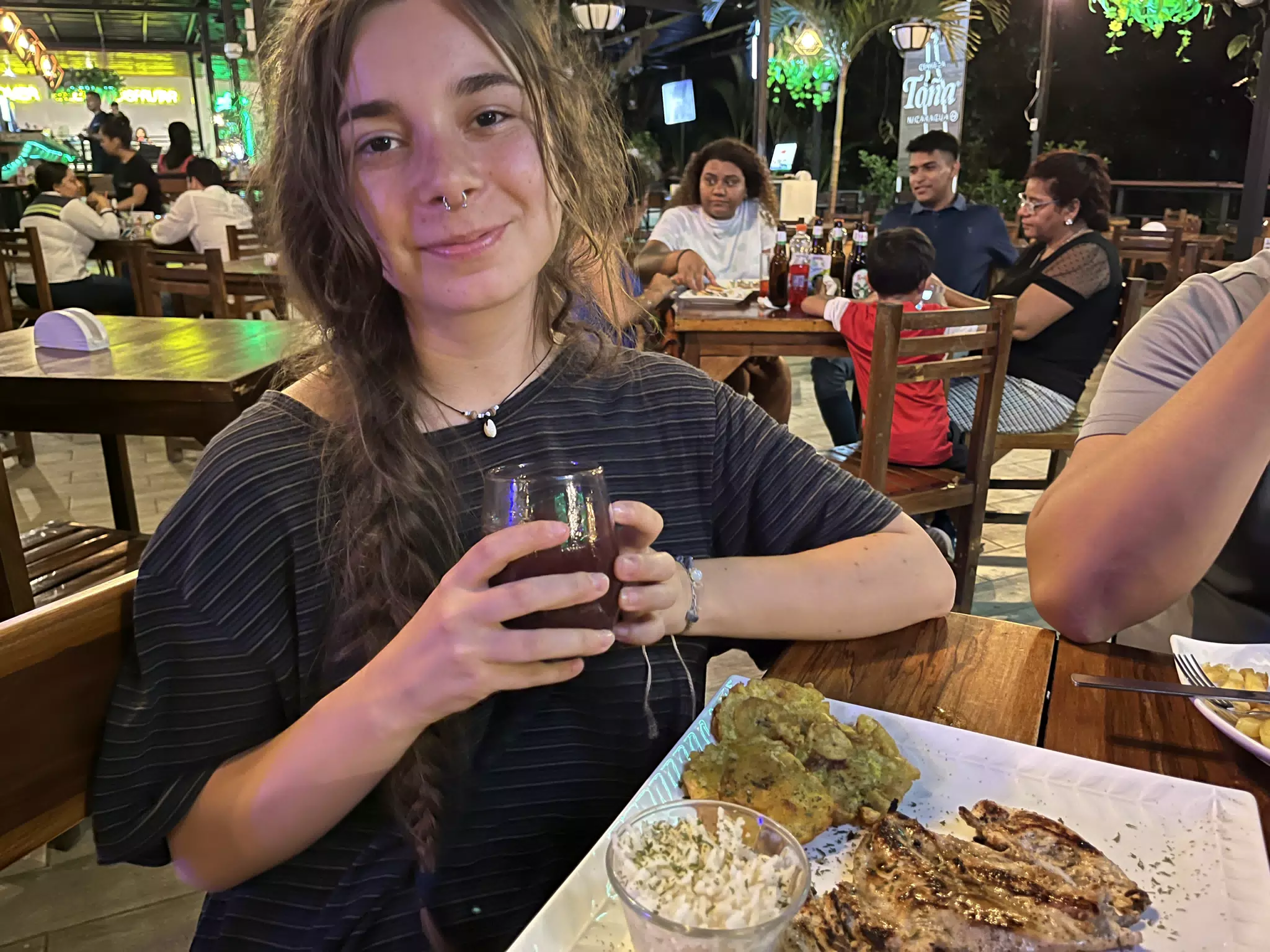 Camille with Sangria at En el Vivero, Leon, Nicaragua