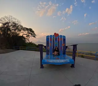 Camille on Giant Chair at Mirador Piedras Azules in Matearea Nicaragua