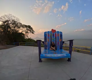 Camille on Giant Chair at Mirador Piedras Azules in Matearea Nicaragua