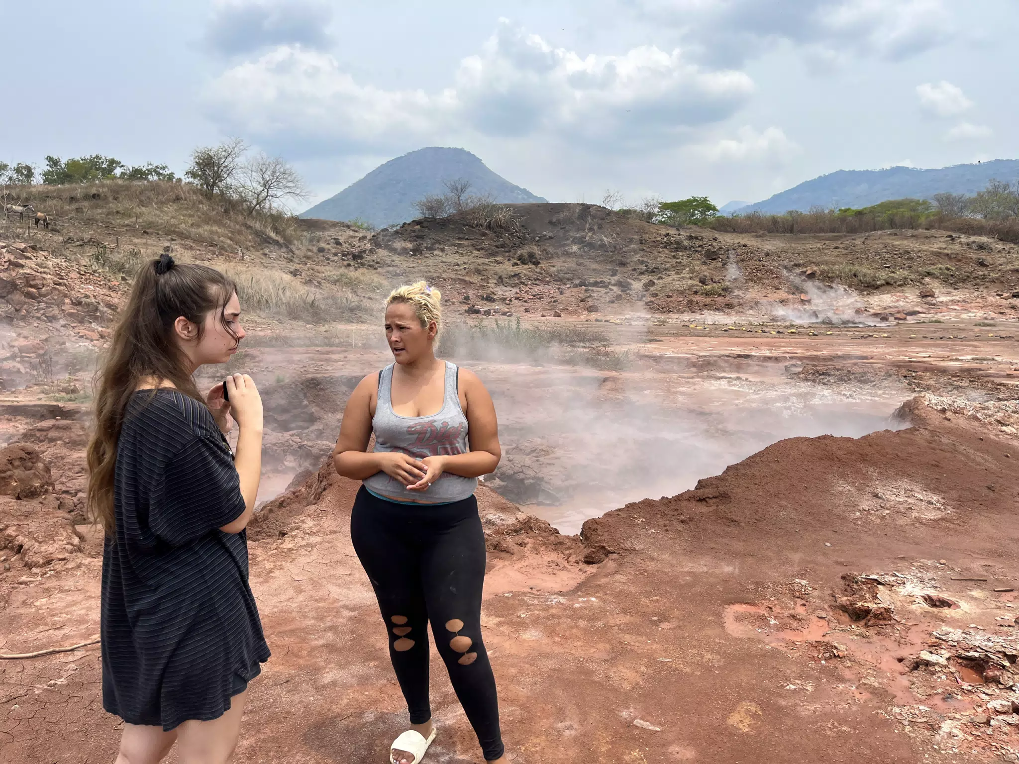 Camille & Tour Guide at Hot Volcanic Vents in San Jacinto, Nicaragua