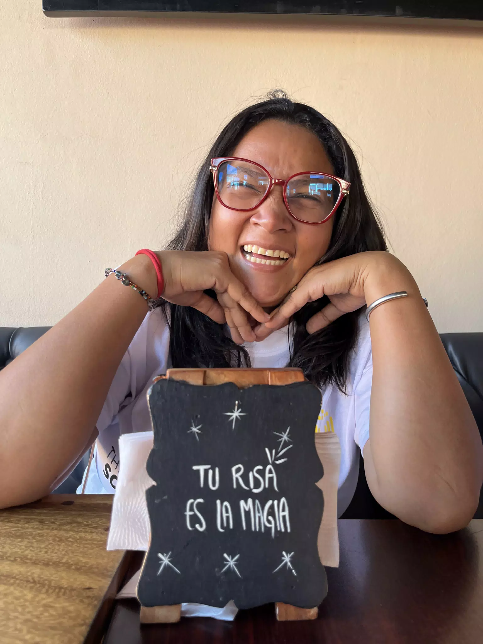 Marcela Laughing at Cafe Alicia, Jinotepe, Nicaragua
