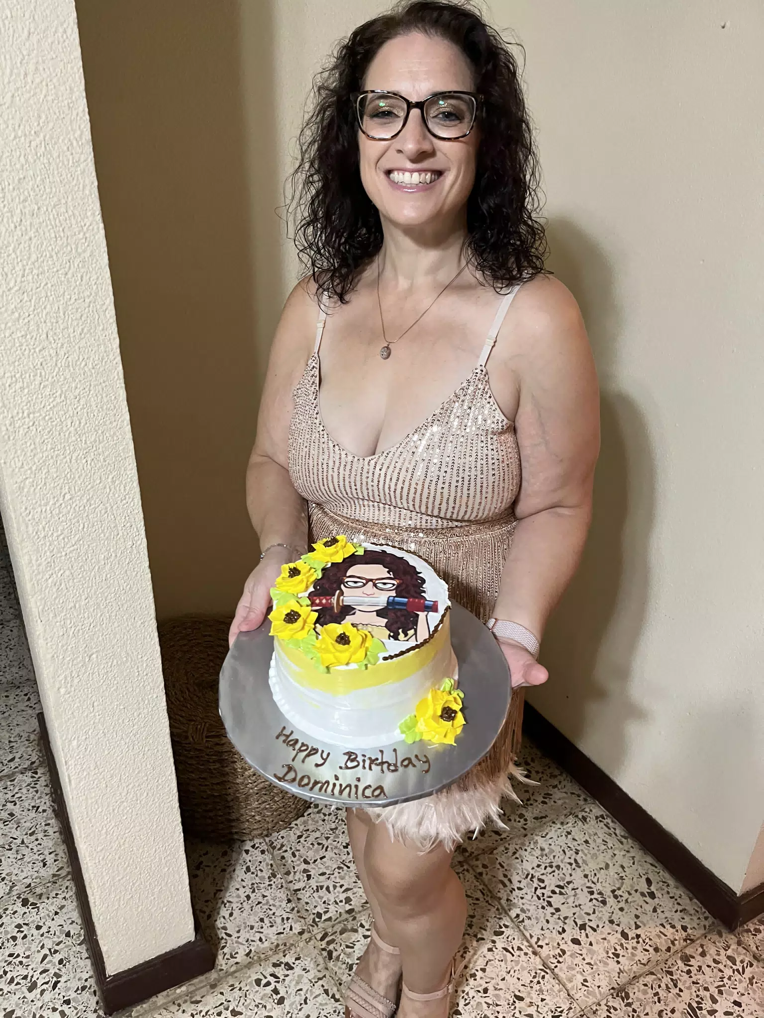 Dominica with Her Meme Birthday Cake