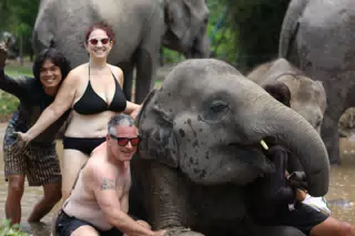 Dominica and Paul with Elephant