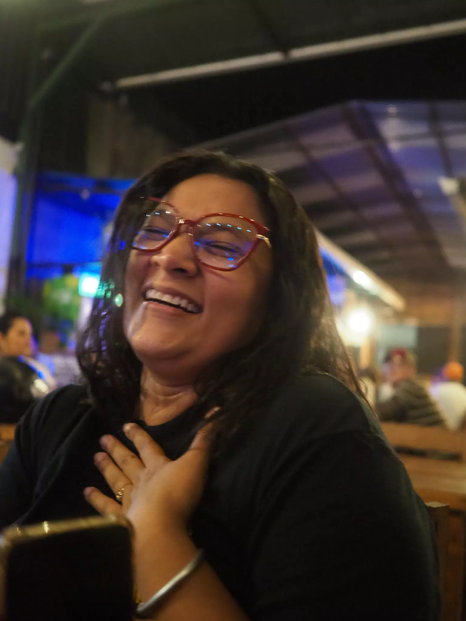 Marcela Laughing at Food Rock Ave, Leon, Nicaragua