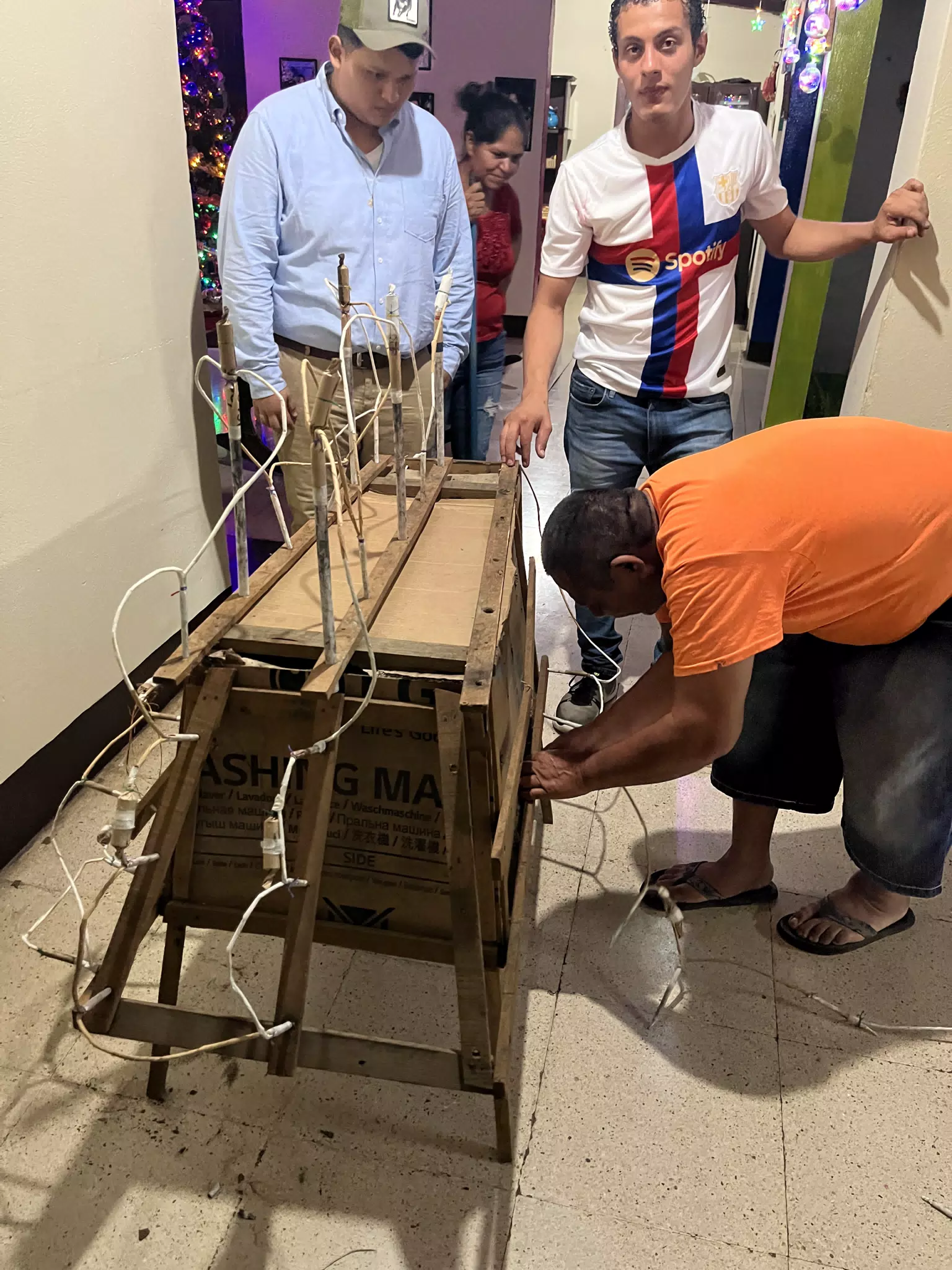 Prepping the Fireworks Bull Effigy for New Years in Sutiava Nicaragua