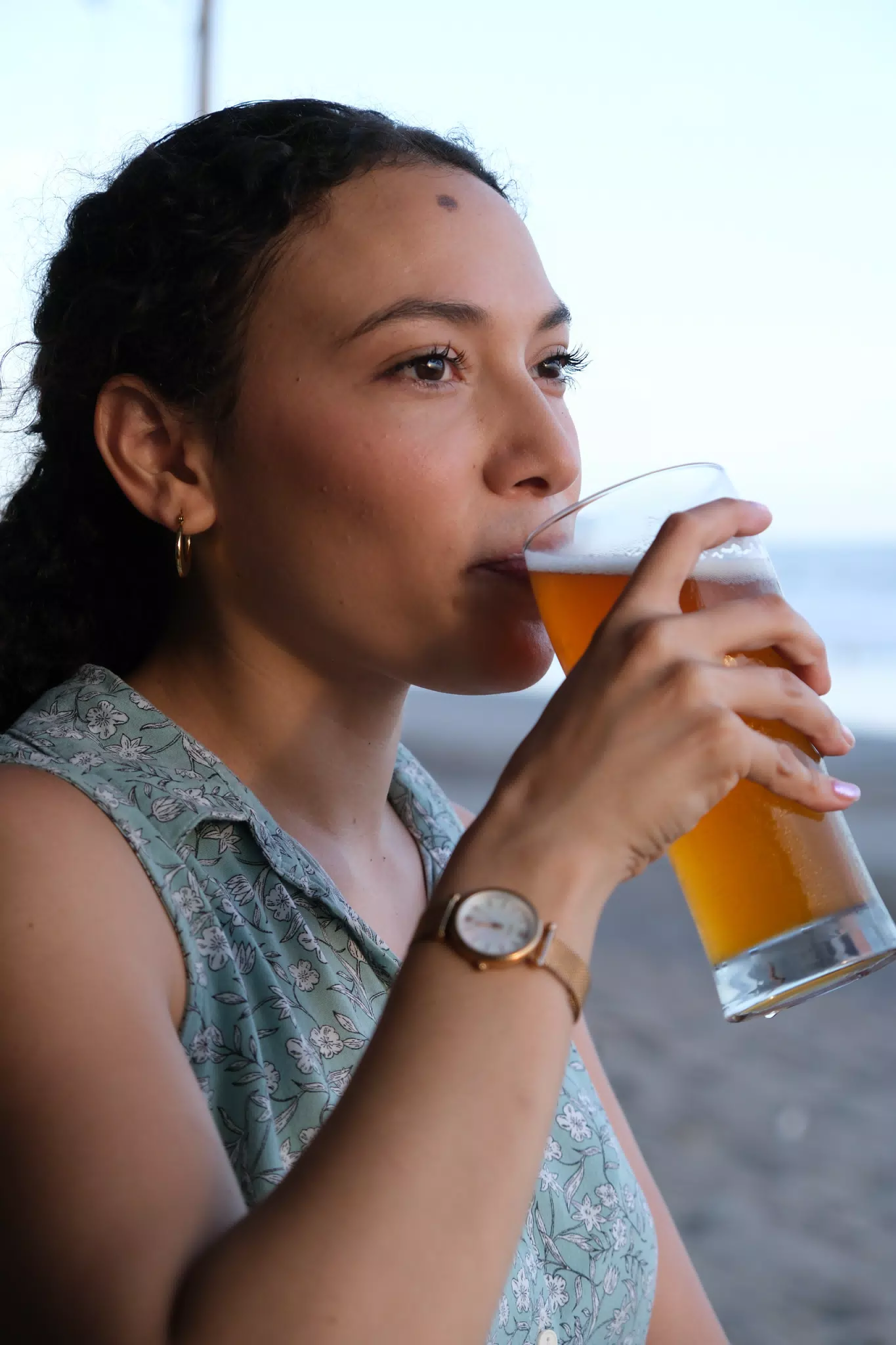 Isabel with a Moropotente Beer in Nicaragua