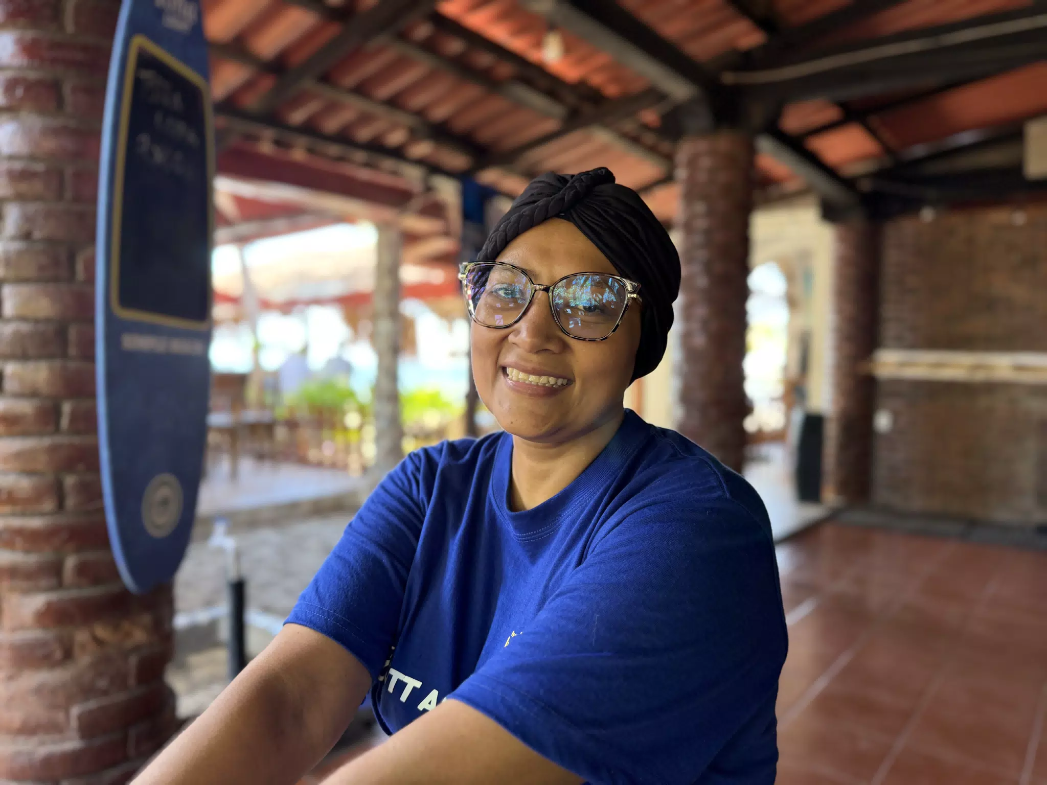 Marcela Smiling at the Simple Beach Lodge